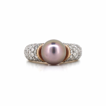 Purple Cultured South Sea Pearl and Diamond Statement Ring