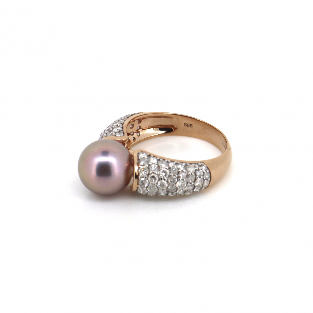 Purple Cultured South Sea Pearl and Diamond Statement Ring