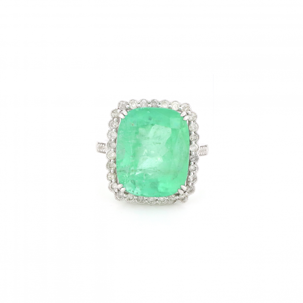 12.59ct Colombian Emerald and Diamond Halo Ring