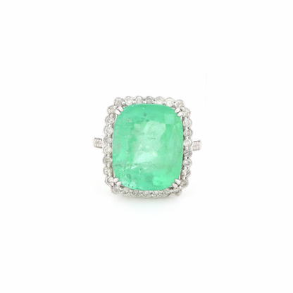 12.59ct Colombian Emerald and Diamond Halo Ring