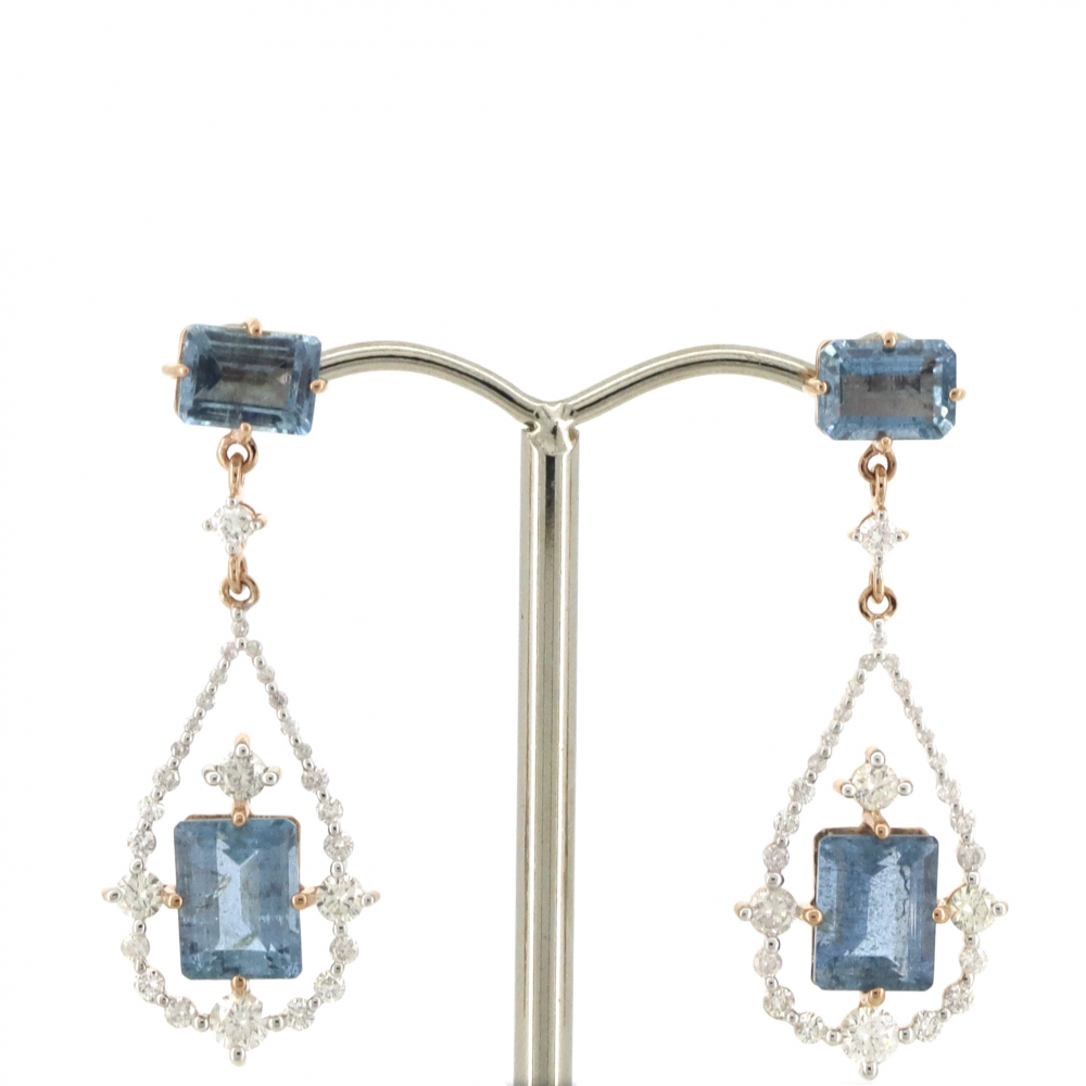 Rose Gold Aquamarine and Diamond Double Drop Earrings