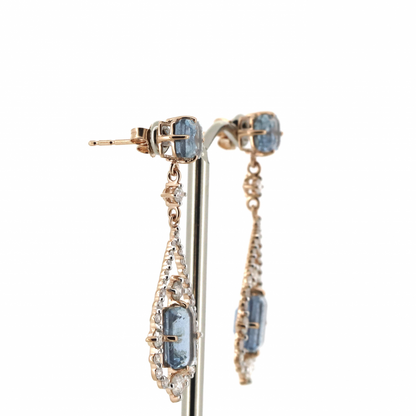 Rose Gold Aquamarine and Diamond Double Drop Earrings