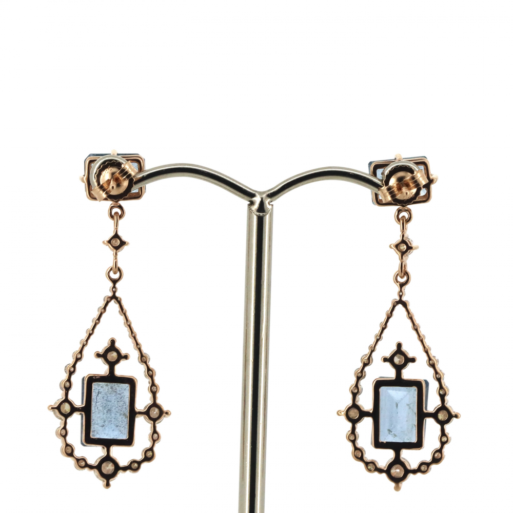 Rose Gold Aquamarine and Diamond Double Drop Earrings