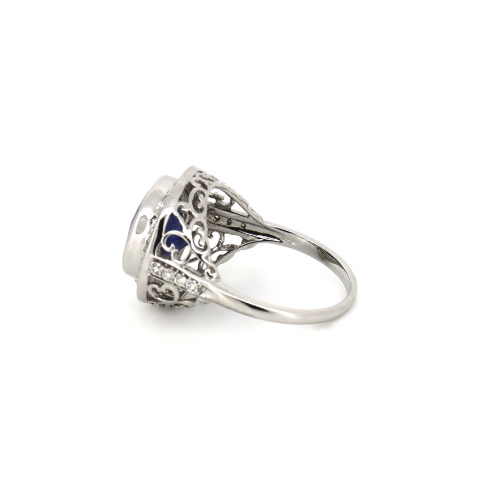 Blue Ceylon Sapphire and Diamond Cocktail Ring