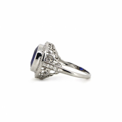 Blue Ceylon Sapphire and Diamond Cocktail Ring