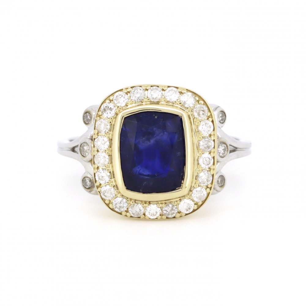 2.63ct Blue Ceylon Sapphire and Diamond Halo Ring