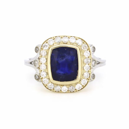 2.63ct Blue Ceylon Sapphire and Diamond Halo Ring