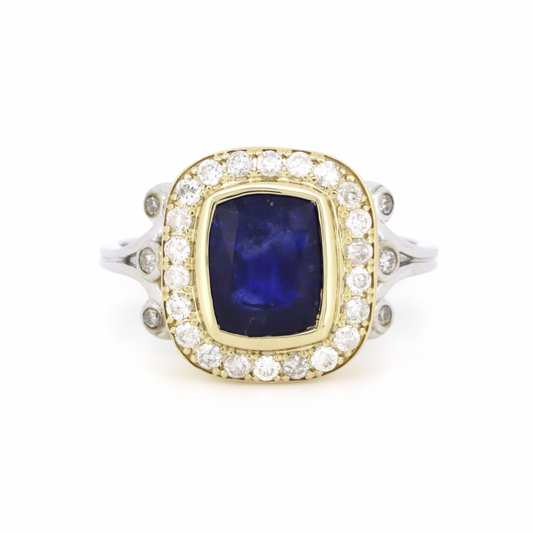 2.63ct Blue Ceylon Sapphire and Diamond Halo Ring