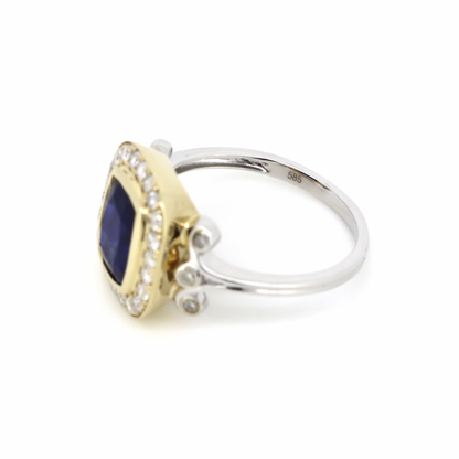 2.63ct Blue Ceylon Sapphire and Diamond Halo Ring