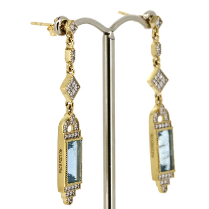 3.22ct TSW Yellow Gold Aquamarine and Diamond Drop Earrings