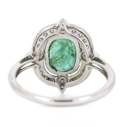1.19ct White Gold Emerald and Diamond Halo Ring