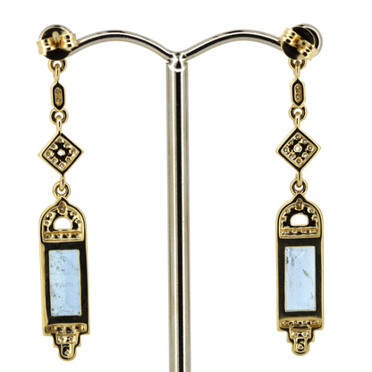 3.22ct TSW Yellow Gold Aquamarine and Diamond Drop Earrings