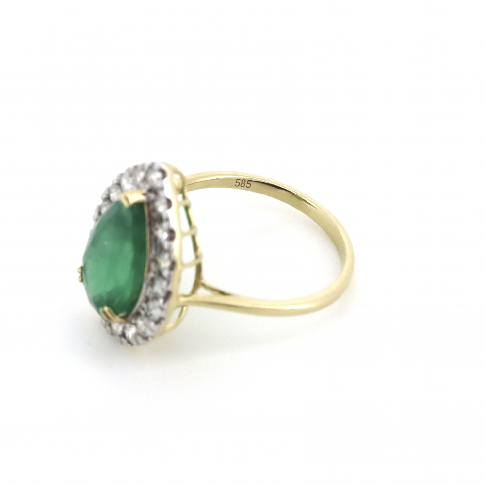 Pear Cut Emerald and Diamond Halo Ring