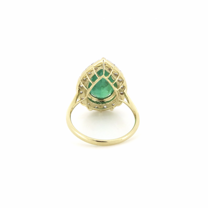 Pear Cut Emerald and Diamond Halo Ring