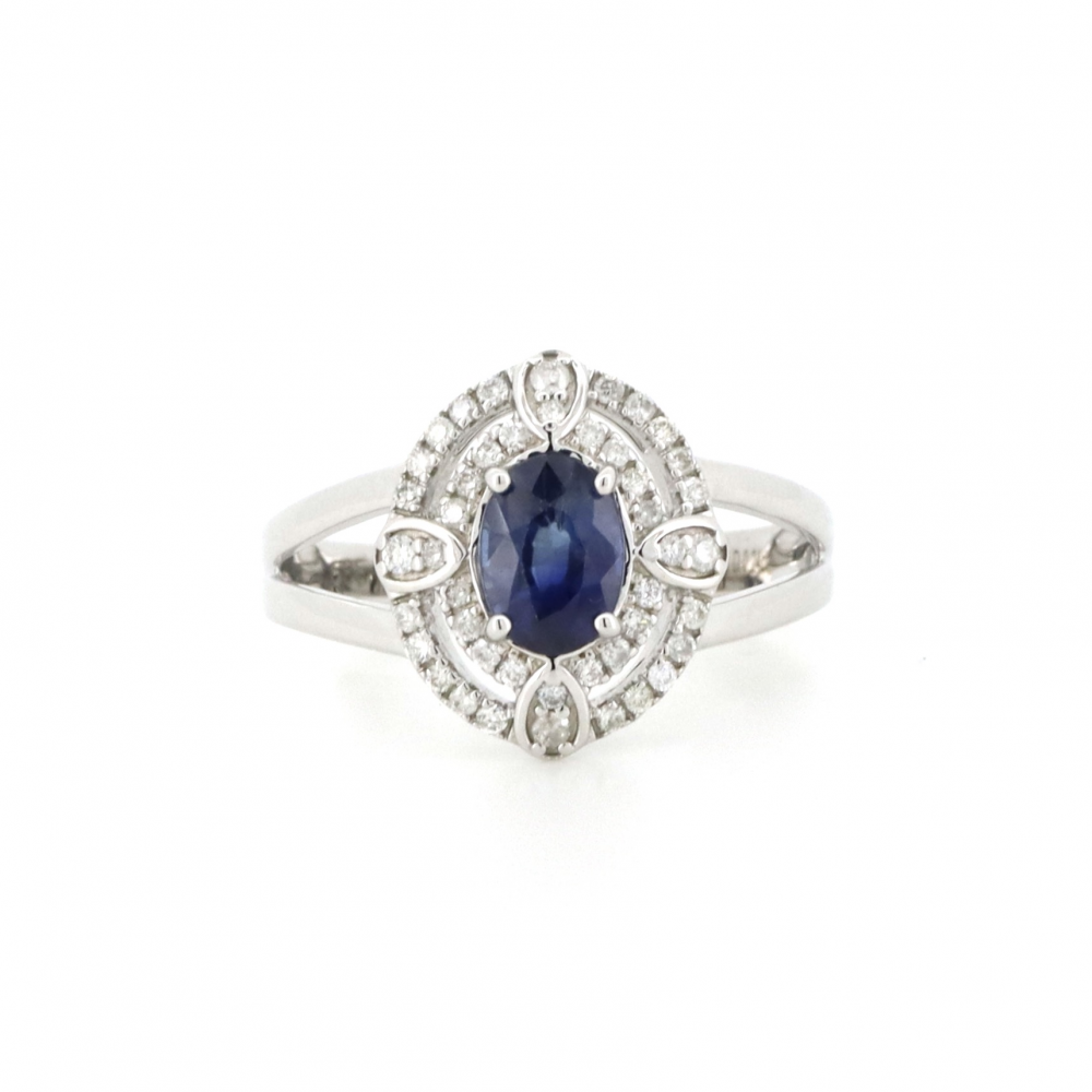 Sapphire and Diamond Double Halo Statement Ring