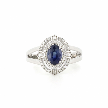 Sapphire and Diamond Double Halo Statement Ring