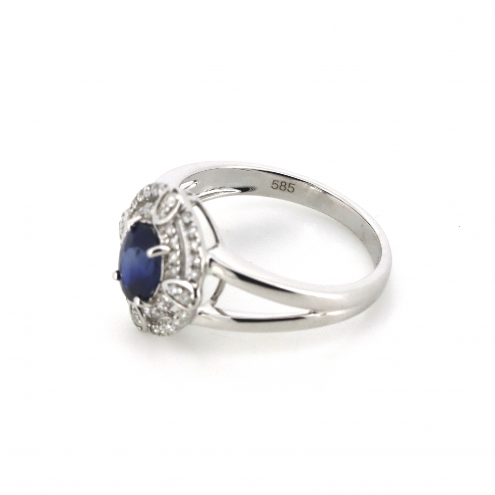 Sapphire and Diamond Double Halo Statement Ring