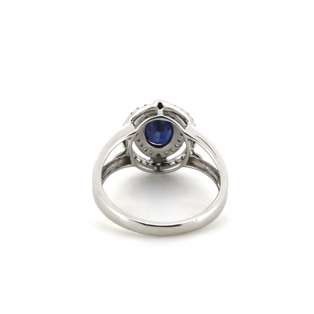 Sapphire and Diamond Double Halo Statement Ring