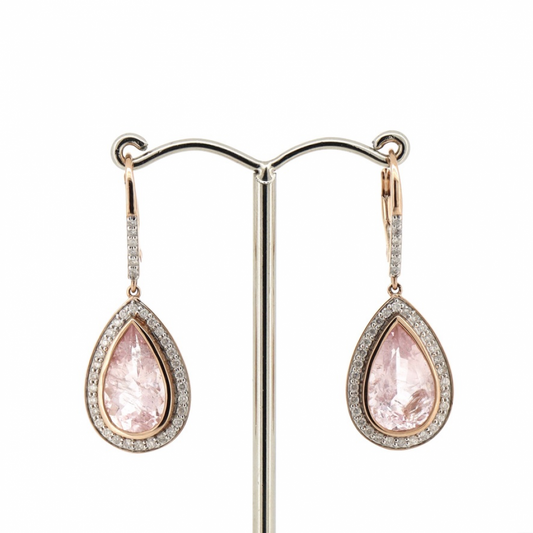 Morganite and Diamond Antique-Inspired Drop Earrings