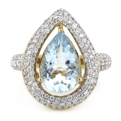 2.99ct Yellow Gold Aquamarine and Diamond Cluster Ring