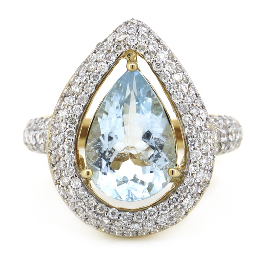 2.99ct Yellow Gold Aquamarine and Diamond Cluster Ring