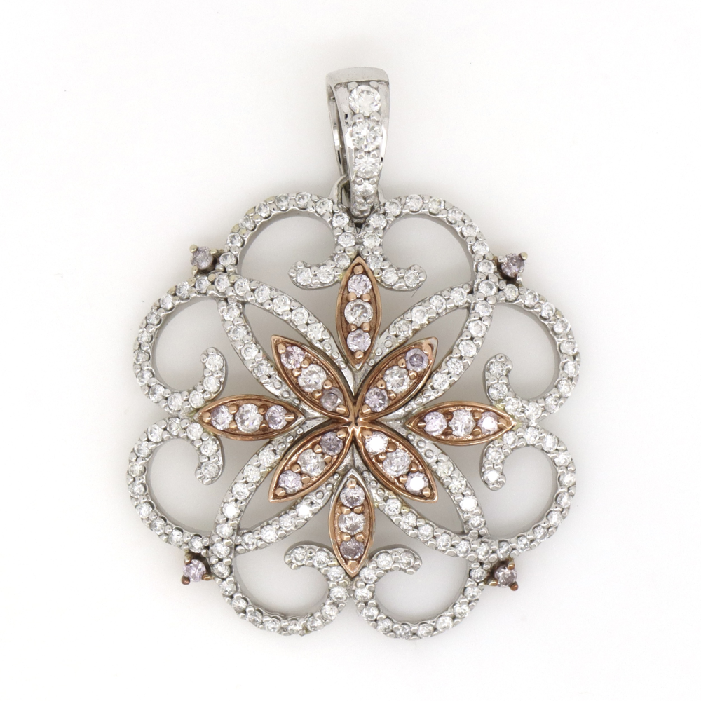 White/Rose Gold, Pink Diamond and Diamond, Decorative Halo Pendant