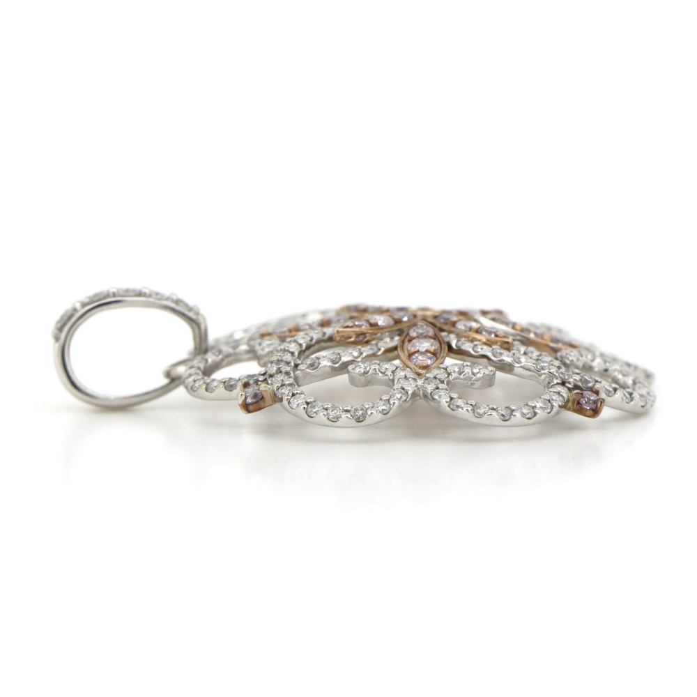 White/Rose Gold, Pink Diamond and Diamond, Decorative Halo Pendant