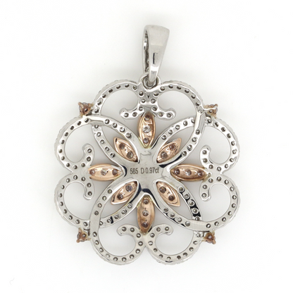 White/Rose Gold, Pink Diamond and Diamond, Decorative Halo Pendant