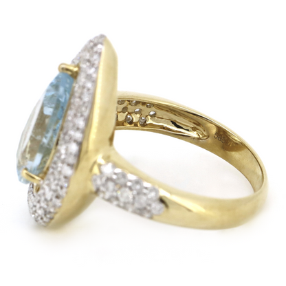 2.99ct Yellow Gold Aquamarine and Diamond Cluster Ring