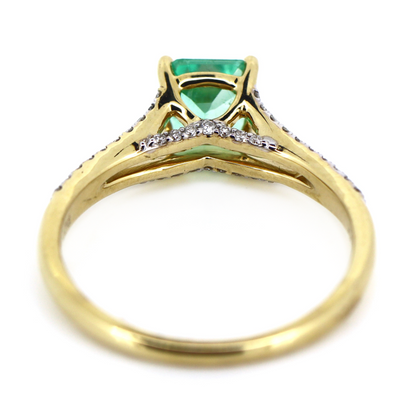 Yellow Gold 0.78ct Colombian Emerald and Diamond Split Band Dress Ring