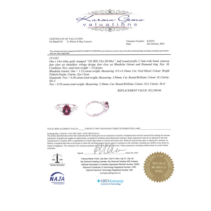 White Gold Rhodolite Garnet & Diamond Dress Ring