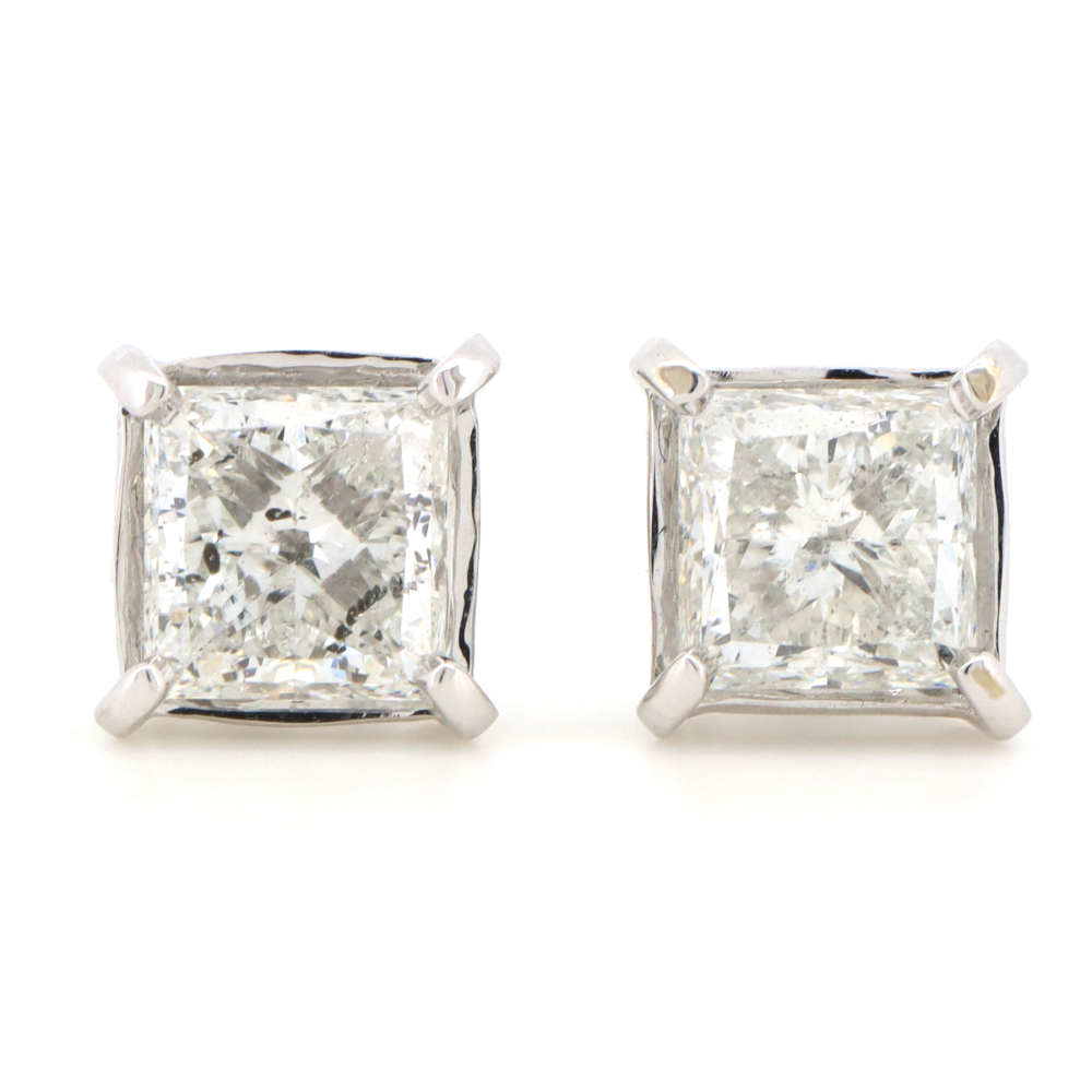 White Gold, 3.04ct TDW Diamond, Solitaire Stud Earrings