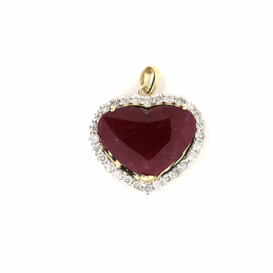 5.46ct Yellow Gold Ruby and Diamond Heart Pendant
