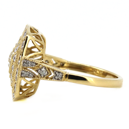 Yellow Gold Old Mine Cut Diamond Double Halo Ring