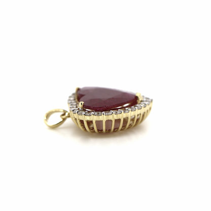 5.46ct Yellow Gold Ruby and Diamond Heart Pendant