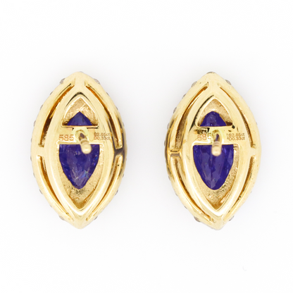 Yellow Gold Tanzanite and Diamond Marquise Halo Stud Earrings