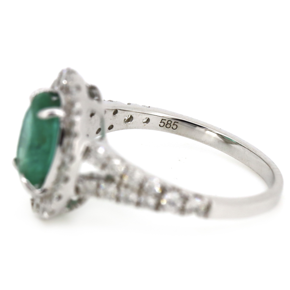 1.35ct White Gold Emerald and Diamond Halo Ring