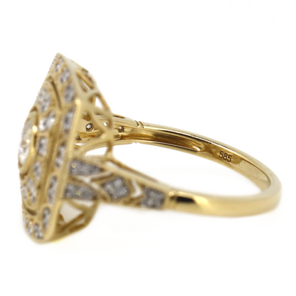 Yellow Gold Old Mine Cut Diamond Double Halo Ring