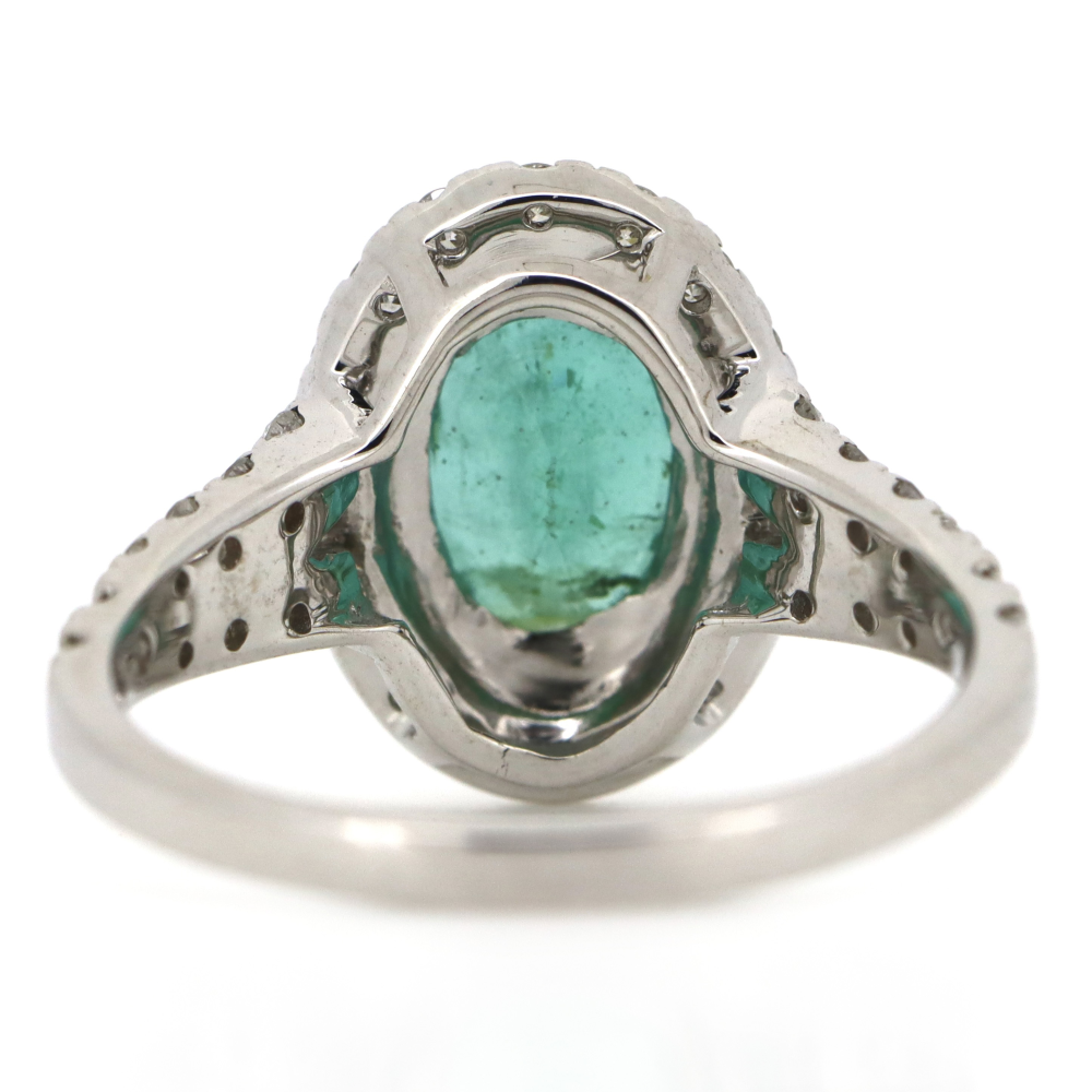 1.35ct White Gold Emerald and Diamond Halo Ring