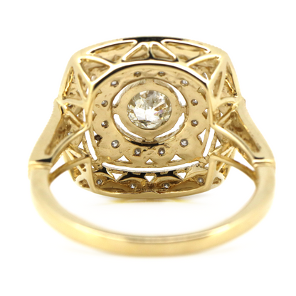 Yellow Gold Old Mine Cut Diamond Double Halo Ring