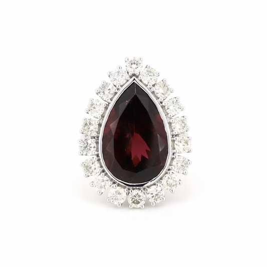 Red Tourmaline and Diamond Cocktail Ring