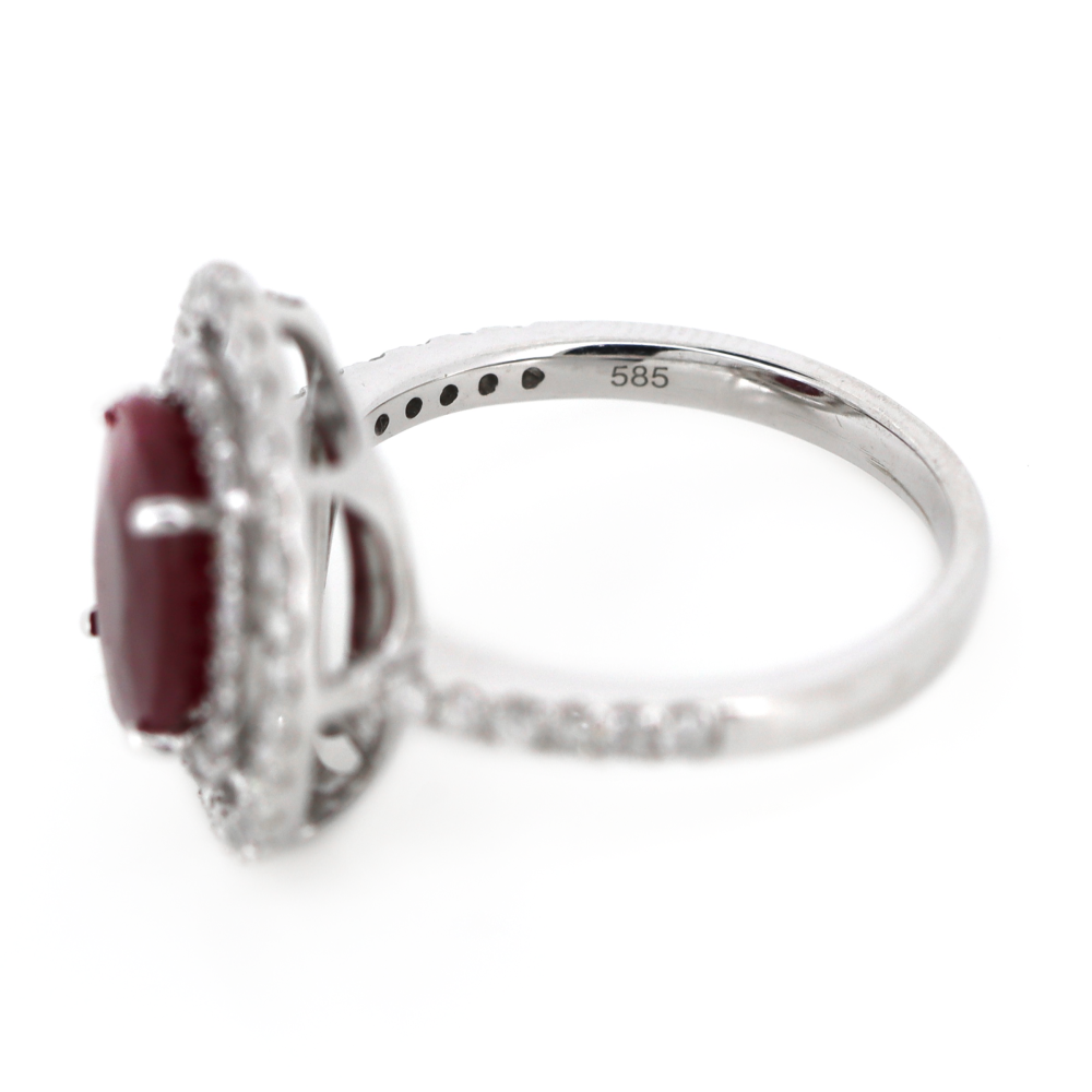 2.93ct White Gold Ruby and Diamond Double Halo Ring