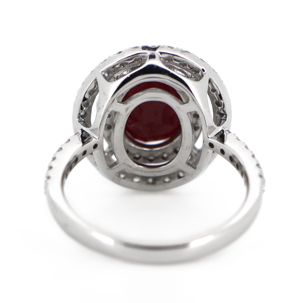 2.93ct White Gold Ruby and Diamond Double Halo Ring