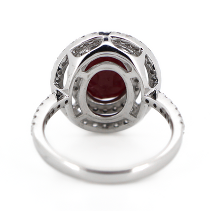 2.93ct White Gold Ruby and Diamond Double Halo Ring