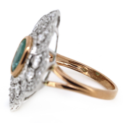 1.13ct Rose/White Gold Emerald and Diamond Ornate Statement Ring