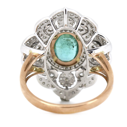 1.13ct Rose/White Gold Emerald and Diamond Ornate Statement Ring