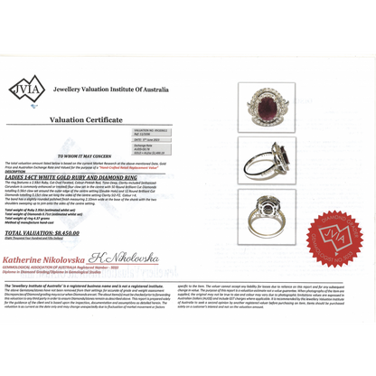 2.93ct White Gold Ruby and Diamond Double Halo Ring