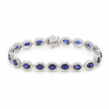 8.34ct Blue Sapphire and Diamond Halo Bracelet