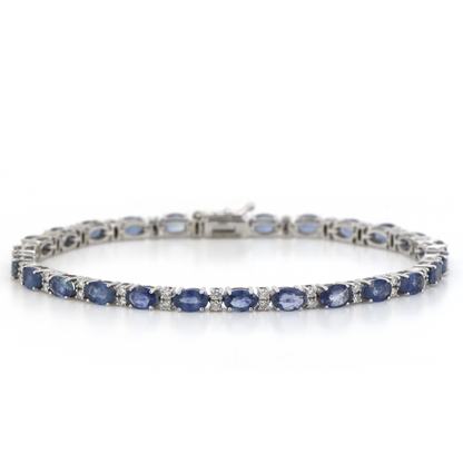 9.03ct White Gold, Sapphire and Diamond, Line Bracelet