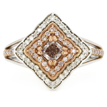 White/Rose Gold Pink Diamond Double Halo Split Band Ring